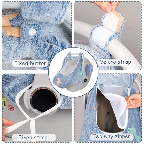 Jundetye Car Seat Cover Baby Boys Girls, Soft Flannel Infant Carseat Cover with 2 Zipper Windows, Dinosaur Carrier Cover Canopy Glow in The Dark, Comfortable & Machine Washable, Blue - Image 5