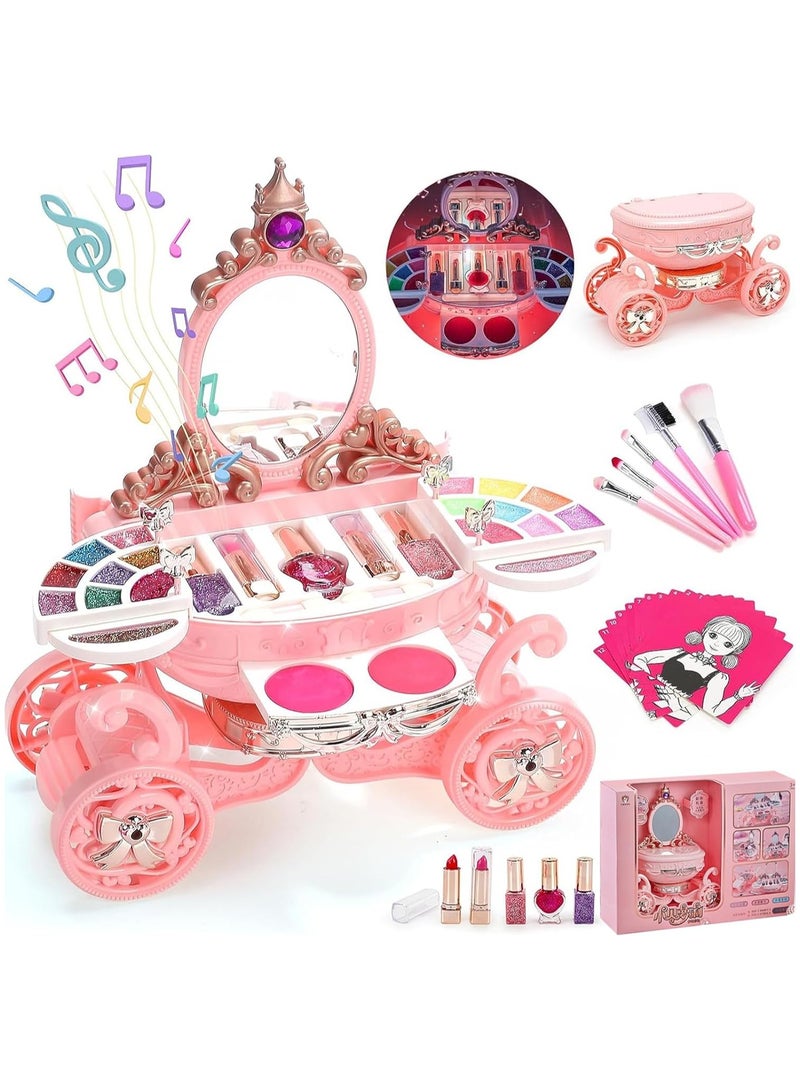 Kids Makeup Kit for Girl, 32 PCS Real Make Up Toys Makeup Set with With Lights and Music, Non ToxicToddlers Pretend Cosmetic Kits, Makeup Set Gift for Toddler Children Age 3-12 Year Old - Image 1