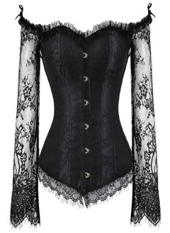 Corset Top Bustier Lingerie Women with Long Sleeves Renaissance Plus Size Lace Floral  Costumes Burlesque Red Black White