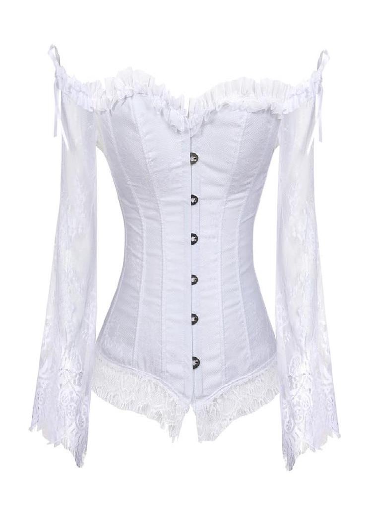 Eckek - Corset Top Bustier Lingerie Women with Long Sleeves Renaissance Plus Size Lace Floral  Costumes Burlesque Red Black White - Image 1