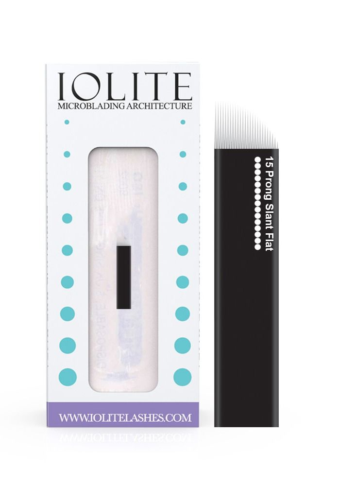 IOLITE Microblading 15 prong slant flat needle spmu needles size 16mm one time use disposable blade sterile packaged 12pcs - Image 1