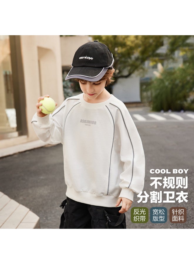 ASK JUNIOR سويت شيرت بويز بأكمام طويلة هودي خريف جديد للأطفال بتصميم غير منتظم مقسوم كاجوال للشباب - Image 2