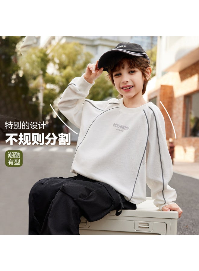 ASK JUNIOR سويت شيرت بويز بأكمام طويلة هودي خريف جديد للأطفال بتصميم غير منتظم مقسوم كاجوال للشباب - Image 3