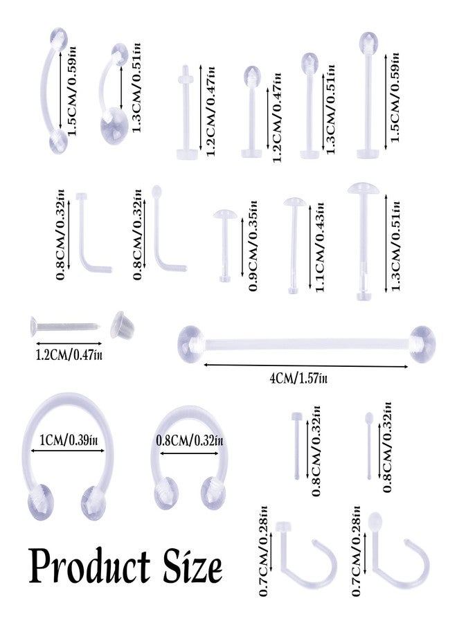Penitue 38pcs Clear Piercing Retainers, Retainer Jewelry for Earrings Nipple Nose Belly Tongue Labret Eyebrow Lip Ear Ring for Surgery MRI and Work - Image 2