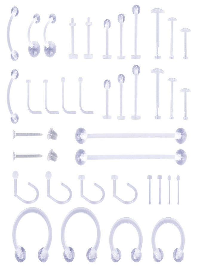 Penitue 38pcs Clear Piercing Retainers, Retainer Jewelry for Earrings Nipple Nose Belly Tongue Labret Eyebrow Lip Ear Ring for Surgery MRI and Work - Image 1