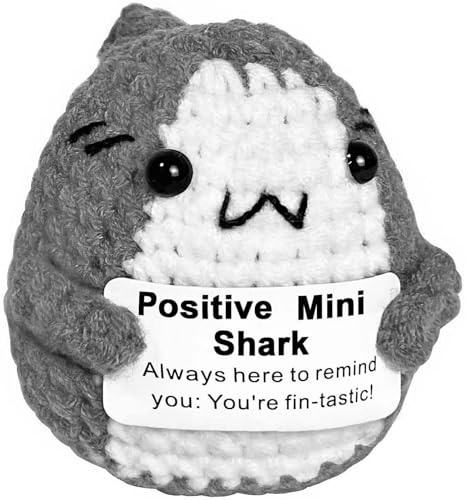 Krinisou Positive Animals Shark Gifts, Crochet Birthday Gift for Shark Lovers Women Men, Emotional Inspirational Motivational Encouragement Valentines Present Gift Grey - Image 1
