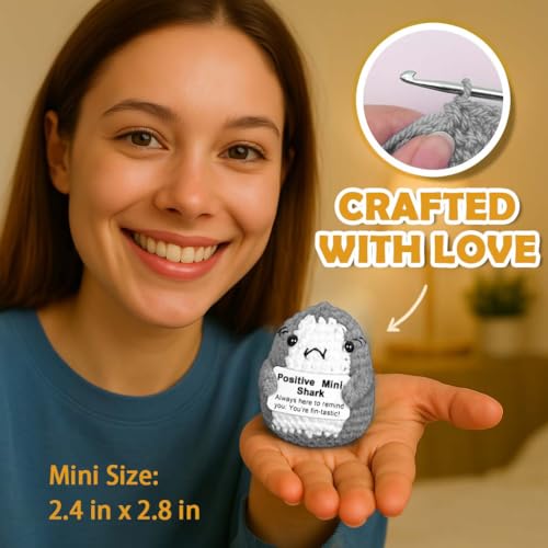 Krinisou Positive Animals Shark Gifts, Crochet Birthday Gift for Shark Lovers Women Men, Emotional Inspirational Motivational Encouragement Valentines Present Gift Grey - Image 4