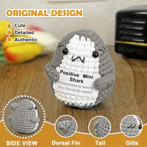 Krinisou Positive Animals Shark Gifts, Crochet Birthday Gift for Shark Lovers Women Men, Emotional Inspirational Motivational Encouragement Valentines Present Gift Grey - Image 2