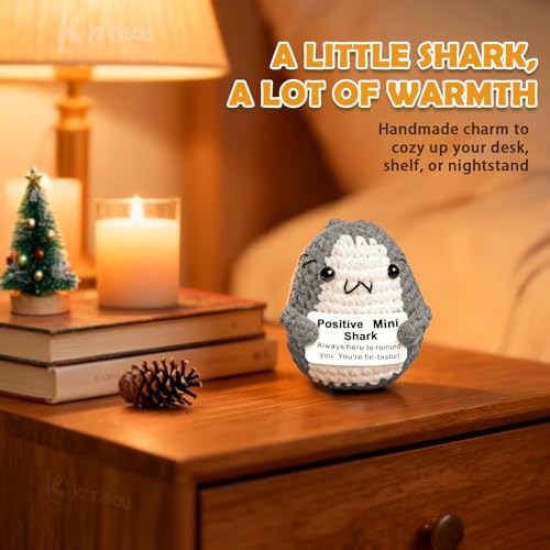 Krinisou Positive Animals Shark Gifts, Crochet Birthday Gift for Shark Lovers Women Men, Emotional Inspirational Motivational Encouragement Valentines Present Gift Grey - Image 5
