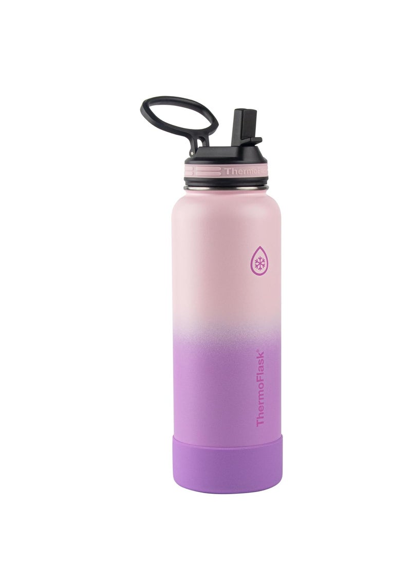 ThermoFlask - 40oz Stainless Steel Insulated Water Bottles with Straw and Spout Lids, 2-pack, Black/Rose Purple 1.2 L - Image 1