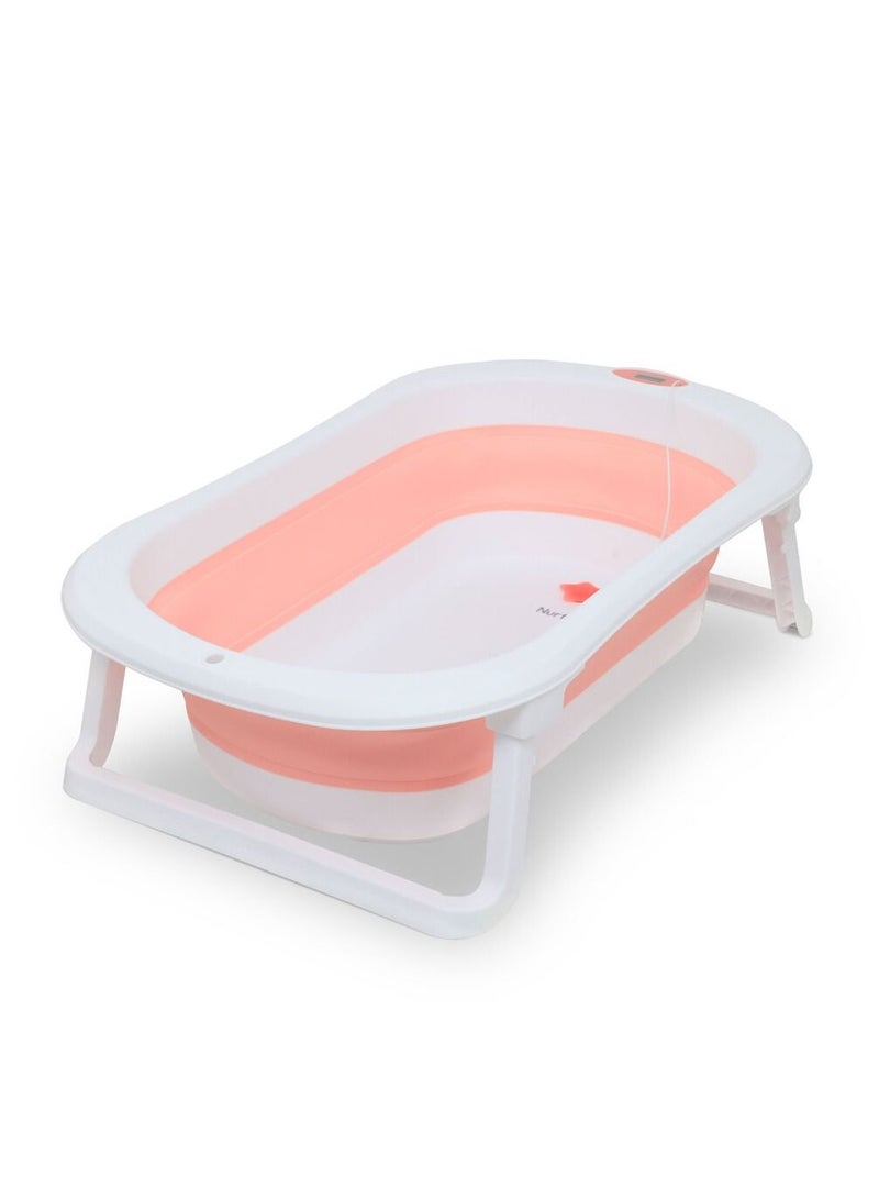 Nurtur Foldable Baby Bathtub with Digital temperature display Mini swimming pool bather for baby with Non slip design  Pink - Image 1