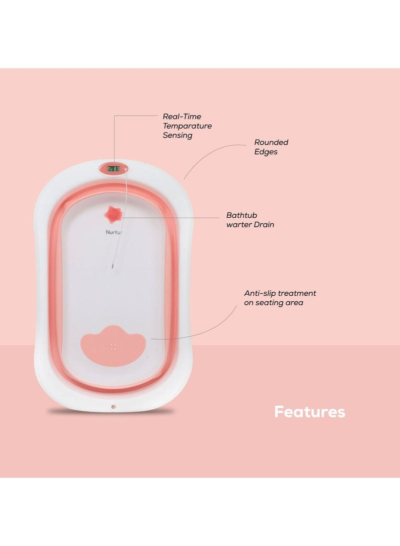 Nurtur Foldable Baby Bathtub with Digital temperature display Mini swimming pool bather for baby with Non slip design  Pink - Image 2
