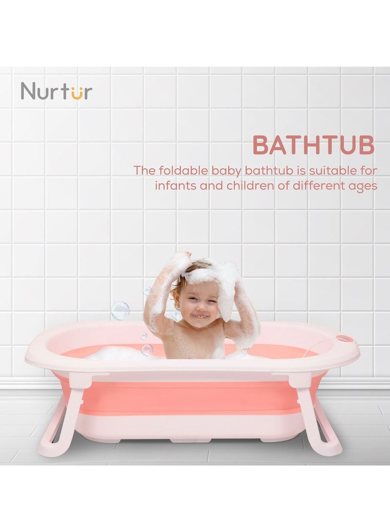 Nurtur Foldable Baby Bathtub with Digital temperature display Mini swimming pool bather for baby with Non slip design  Pink - Image 5