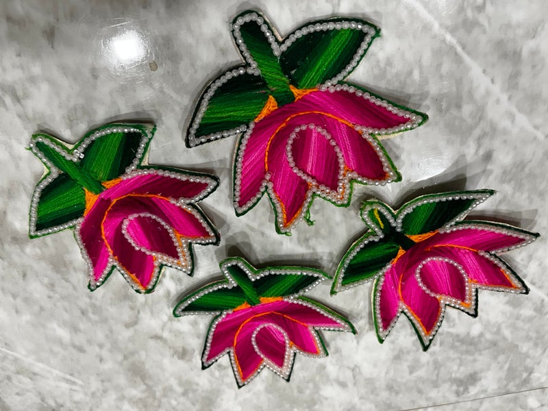 Sellplus Woolen Lotus & Flower Design booti Pack of 10 for Decoration & Festive DIY Art & Craft Work (Design 1) - Image 1