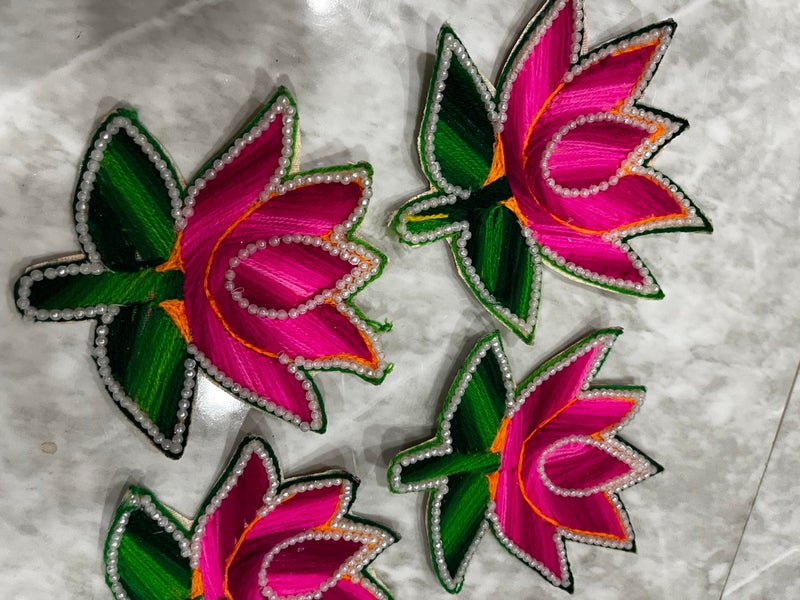 Sellplus Woolen Lotus & Flower Design booti Pack of 10 for Decoration & Festive DIY Art & Craft Work (Design 1) - Image 2