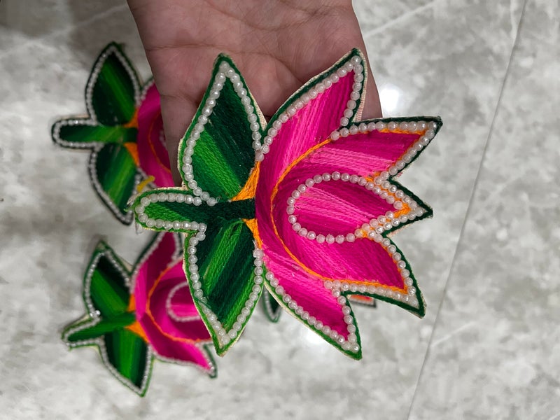 Sellplus Woolen Lotus & Flower Design booti Pack of 10 for Decoration & Festive DIY Art & Craft Work (Design 1) - Image 3