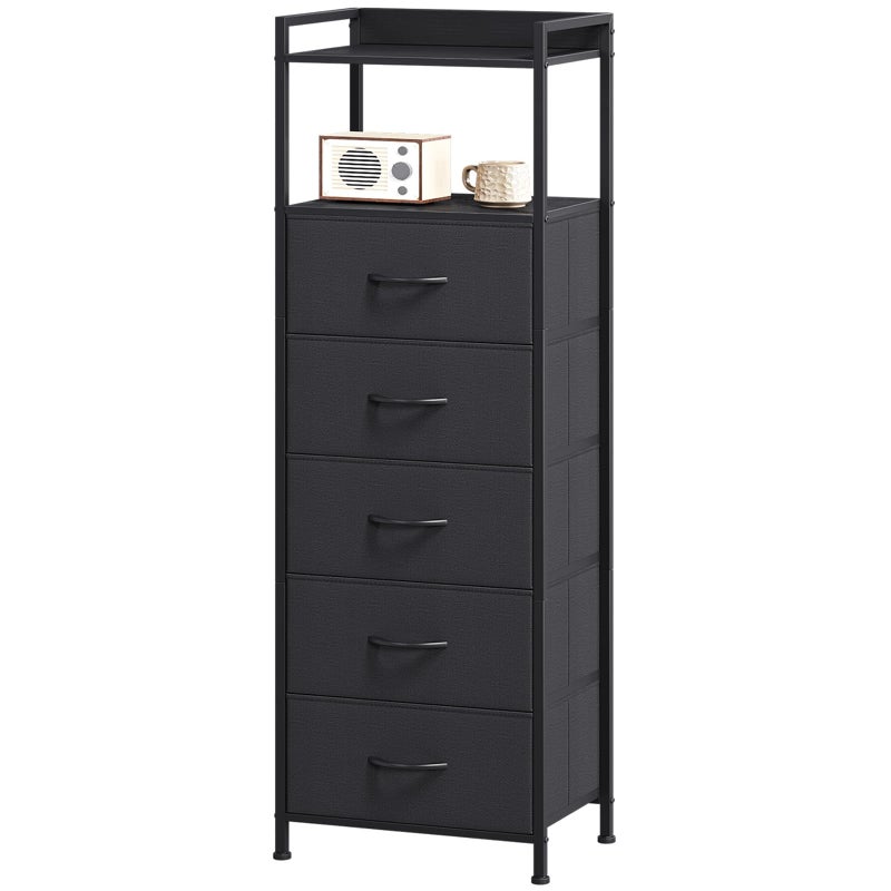 Somdot Tall Dresser for Bedroom, 5 Drawers Nightstand Vertical Storage Tower Unit, Night Stand Furniture with Fabric Drawer Organizer in Bedside Hallway, Entryway, Kids Room, Closet, Black - Image 1