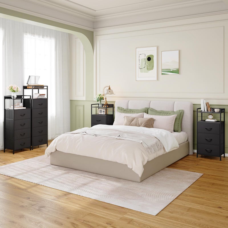 Somdot Tall Dresser for Bedroom, 5 Drawers Nightstand Vertical Storage Tower Unit, Night Stand Furniture with Fabric Drawer Organizer in Bedside Hallway, Entryway, Kids Room, Closet, Black - Image 2