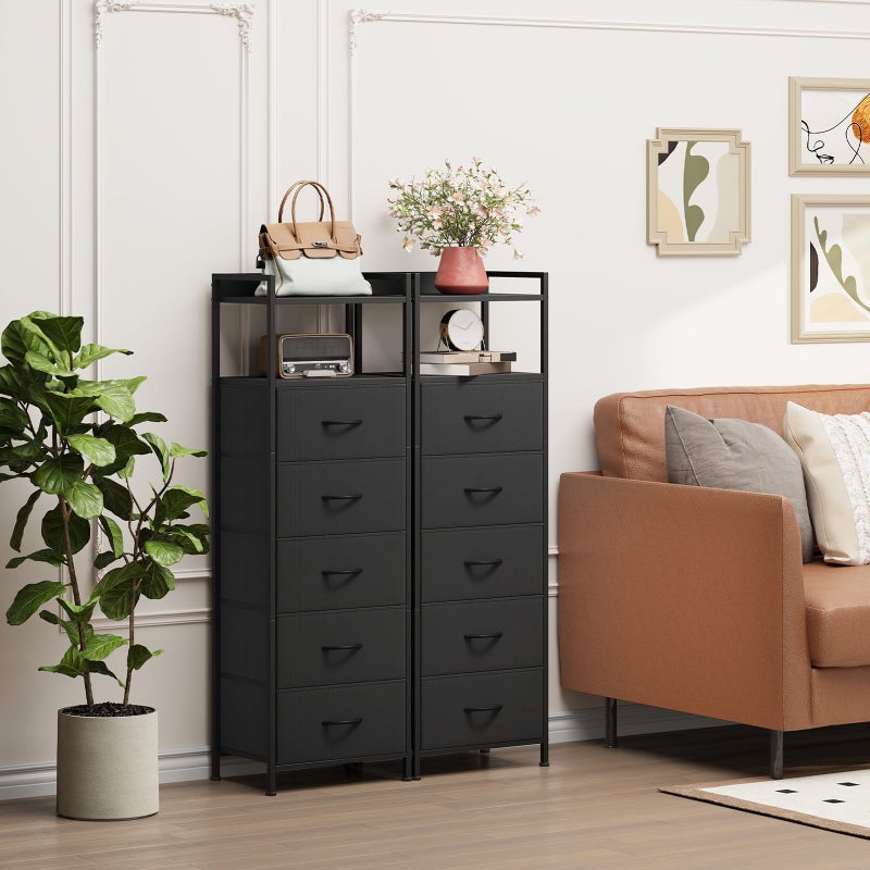 Somdot Tall Dresser for Bedroom, 5 Drawers Nightstand Vertical Storage Tower Unit, Night Stand Furniture with Fabric Drawer Organizer in Bedside Hallway, Entryway, Kids Room, Closet, Black - Image 4