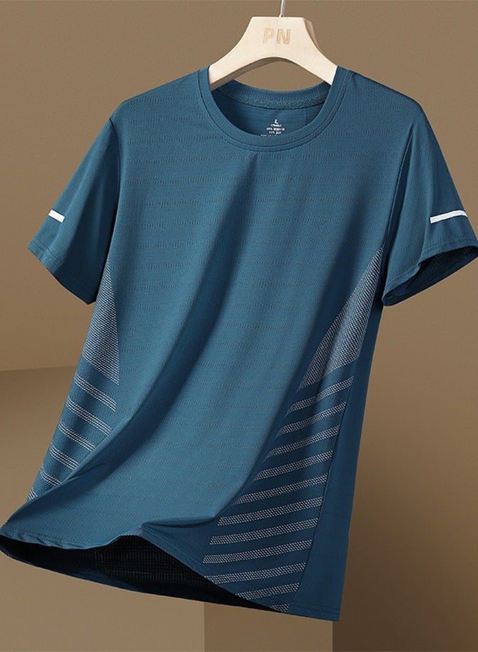 Loquat Men's Cooling Ice Silk Running Shirts Quick Dry Short Sleeve Athletic Gym T-Shirts Lake Blue 