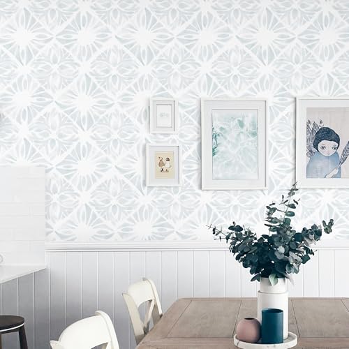 Fiula Geometric Peel and Stick Wallpaper Boho 78.7 "x17.3 White and Blue Wallpaper White Contact Paper Removable Wall Paper for Bedroom Waterproof Removable Shelf Liner Decal Vinyl Roll - Image 2
