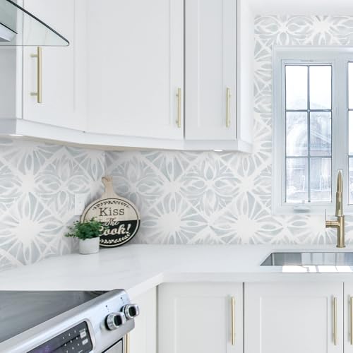 Fiula Geometric Peel and Stick Wallpaper Boho 78.7 "x17.3 White and Blue Wallpaper White Contact Paper Removable Wall Paper for Bedroom Waterproof Removable Shelf Liner Decal Vinyl Roll - Image 4