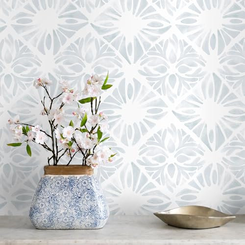 Fiula Geometric Peel and Stick Wallpaper Boho 78.7 "x17.3 White and Blue Wallpaper White Contact Paper Removable Wall Paper for Bedroom Waterproof Removable Shelf Liner Decal Vinyl Roll - Image 1