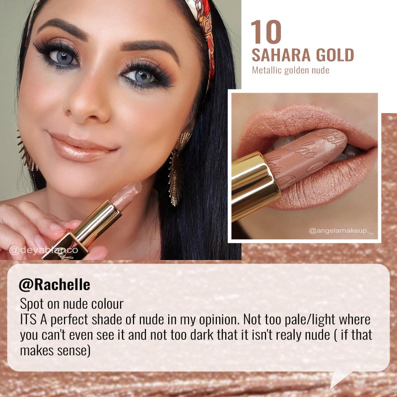 Oulac Metallic Lipstick for Women with Lightweight Hydrating Formula, Metallic Golden Nude Lip Stick, Vegan Beauty, Full Coverage Lip Makeup, Christmas Gifts for Women, Sahara Gold(10) - Image 3