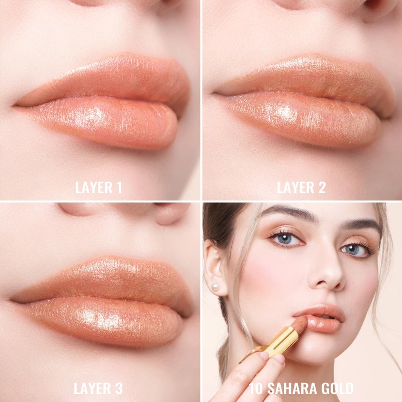 Oulac Metallic Lipstick for Women with Lightweight Hydrating Formula, Metallic Golden Nude Lip Stick, Vegan Beauty, Full Coverage Lip Makeup, Christmas Gifts for Women, Sahara Gold(10) - Image 5