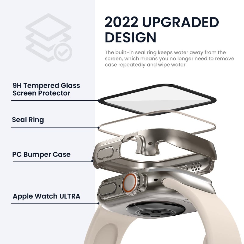 Tensea for Waterproof Apple Watch Screen Protector Case Ultra 3/Ultra 2/Ultra 49mm Accessories, iWatch Protective Face Cover with Tempered Glass Film Women Men, Bumper Case for iPhone Watch 49 mm - Image 3