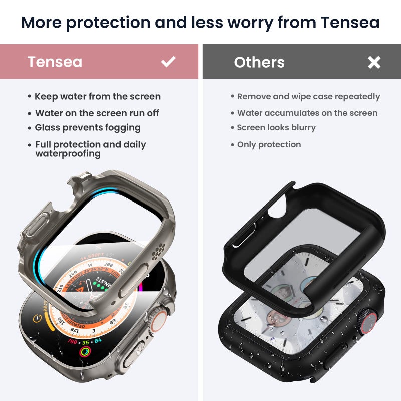 Tensea for Waterproof Apple Watch Screen Protector Case Ultra 3/Ultra 2/Ultra 49mm Accessories, iWatch Protective Face Cover with Tempered Glass Film Women Men, Bumper Case for iPhone Watch 49 mm - Image 2