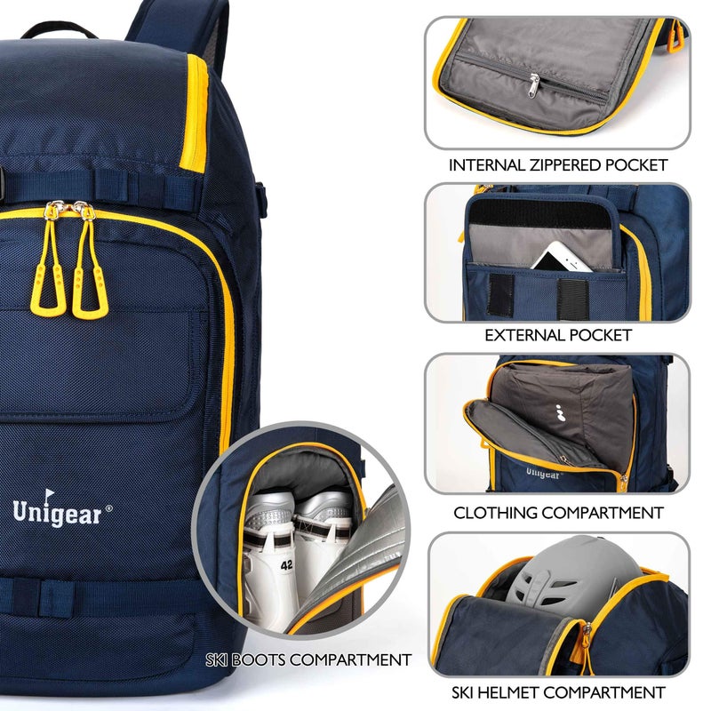 Unigear Ski Boot Bag, 50L Ski Boot Travel Backpack for Ski Helmet, Goggles, Gloves, Skis, Snowboard & Accessories (Blue) - Image 3