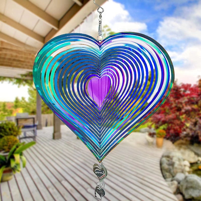 Generic Beating Heart 3D Wind Spinner Colorful Love Metal 7 Color double mirror 