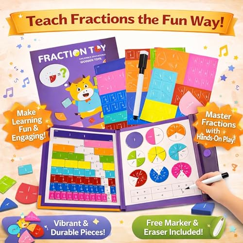 RITHVI STORE Magnetic Fraction Book Learning Toys for Kids, Arithmetic Teaching Montessori Toys, Brain Development Circles Educational Games, Wooden Book Set, Birthday Gifts for Boys and Girls - Image 2