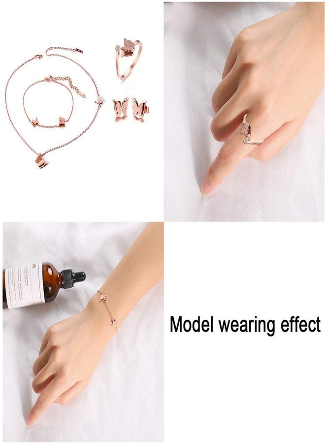 Cupimatch Butterfly Bracelet Ring Earrings Necklace Set, 18k Rose Gold Plated love Jewelry Gift Set for Women (Necklace bracelet earrings ring set) for Mothers Day - Image 5