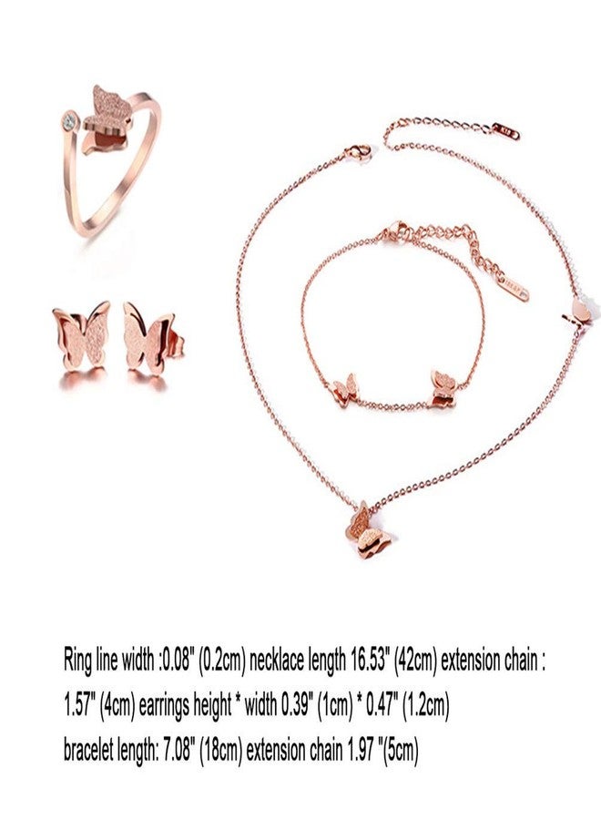 Cupimatch Butterfly Bracelet Ring Earrings Necklace Set, 18k Rose Gold Plated love Jewelry Gift Set for Women (Necklace bracelet earrings ring set) for Mothers Day - Image 3