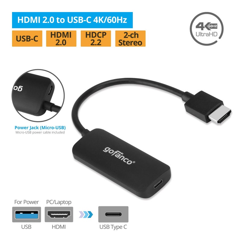 gofanco HDMI 2.0 to USB C Converter (HDMI to USB-C Monitor) â€“ Compatible with Xreal, Rokid Air/Max, VITURE One, RayNeo, Portable Monitor, laptops, Switch, ROG Ally, Steam Deck, PS4/5, Xbox(HDMIUSBC) - Image 2