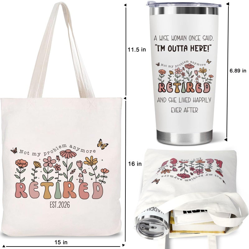 ARTINAEL Retirement Gift for Woman 2026 â€“ Best Retirement Present with Humorous Happy Retired Quotes for Teacher, Mom, Nurse, Doctor, Coworker, Boss Lady â€“ Funny Retiring Coffee Tumbler & Tote Bag Set - Image 2