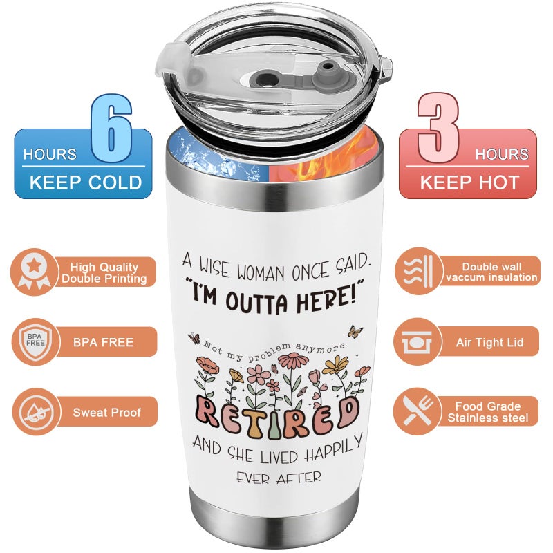 ARTINAEL Retirement Gift for Woman 2026 â€“ Best Retirement Present with Humorous Happy Retired Quotes for Teacher, Mom, Nurse, Doctor, Coworker, Boss Lady â€“ Funny Retiring Coffee Tumbler & Tote Bag Set - Image 3