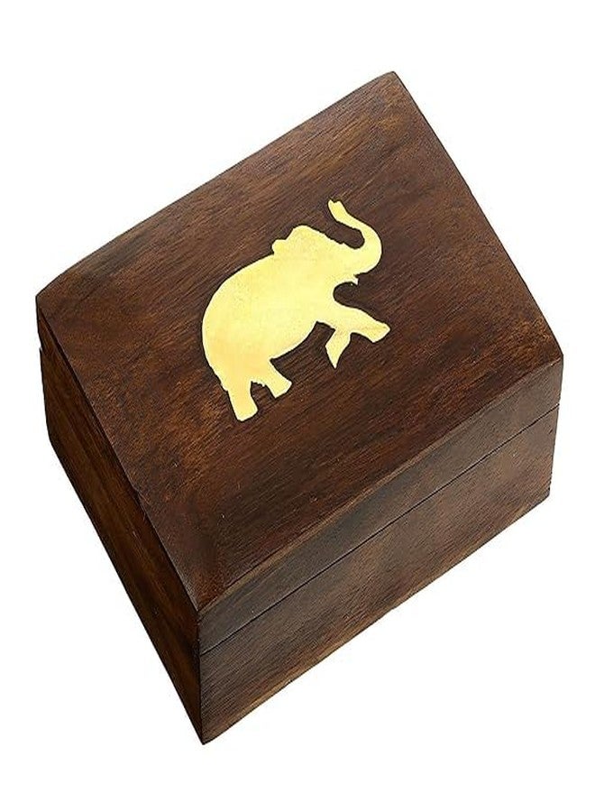 DECTEMS Handcrafted Wooden Jewellery Box - 4x3 Inch Decorative Elephant Inlay Storage Organizer Unique Treasure Chest Holder and Gift Item for Women - Image 1