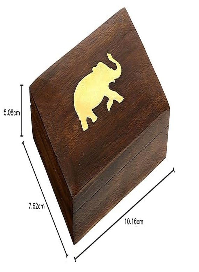 DECTEMS Handcrafted Wooden Jewellery Box - 4x3 Inch Decorative Elephant Inlay Storage Organizer Unique Treasure Chest Holder and Gift Item for Women - Image 3