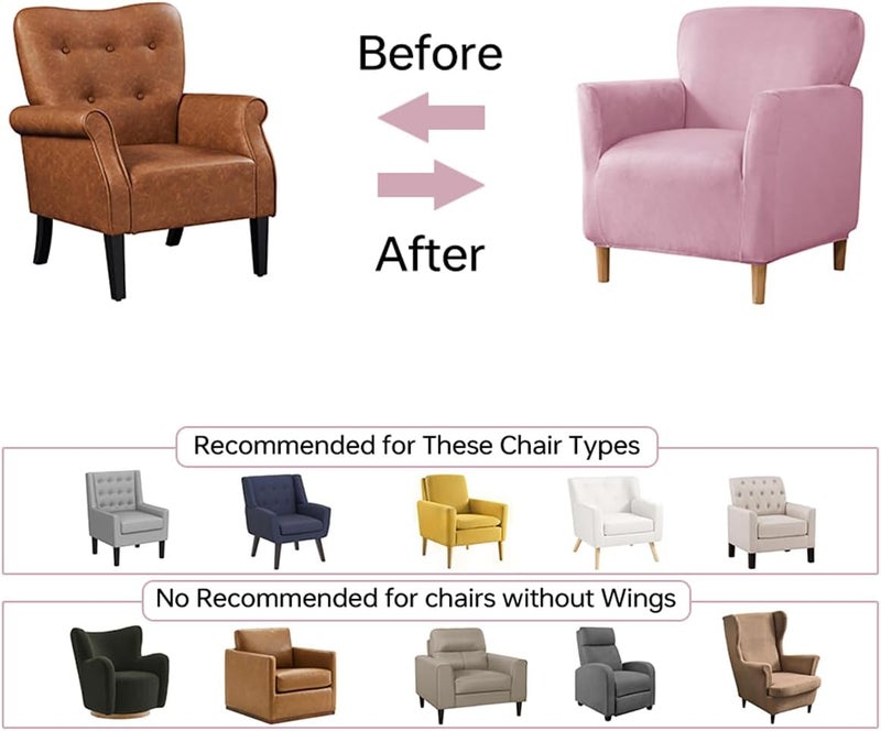 SONNACH Stretch Chair Covers with Arms 1-Piece Banquet Armchair Slipcover Velvet Mid Century Modern Armchair Slipcover Anti-Slip Furniture Protector for Living Room Friendly for Kids Pets (Pink) - Image 4