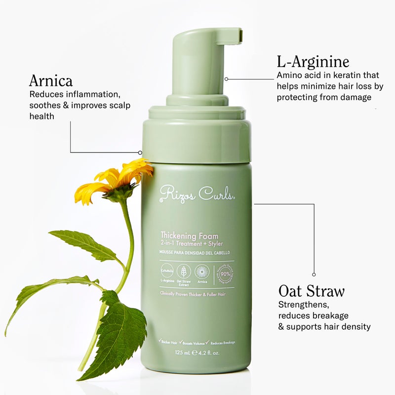 Rizos Curls رغوة تكثيف ريزوس كيرلز 2 في 1 علاج + مصفف، تحسن سمك الشعر، تقلل من التكسر، تعزز الحجم عند الجذور وتحسن صحة الشعر، 4.2 أونصة - Image 2