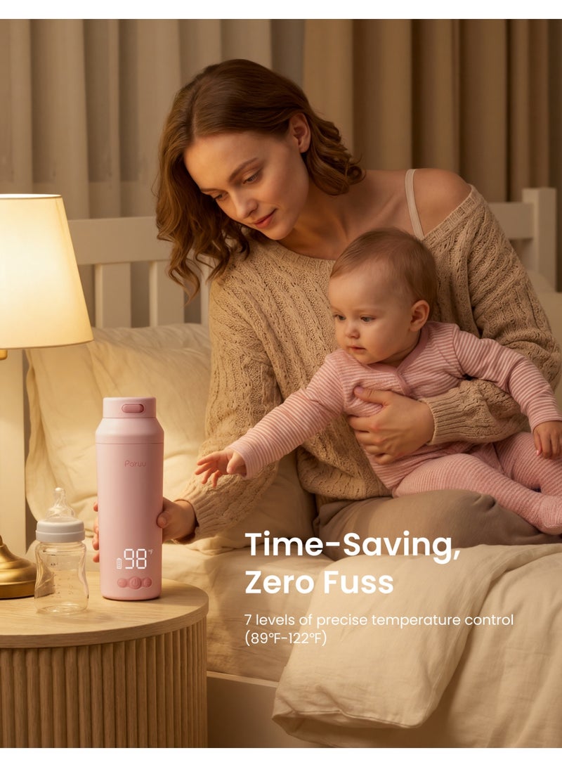 Paruu Portable Bottle Warmer for Travel, Easy-Clean Wide Mouth, Portable Milk Warmer with Fast Heating for Night Feeding, 7-Temp Control, Large 12oz - Image 4