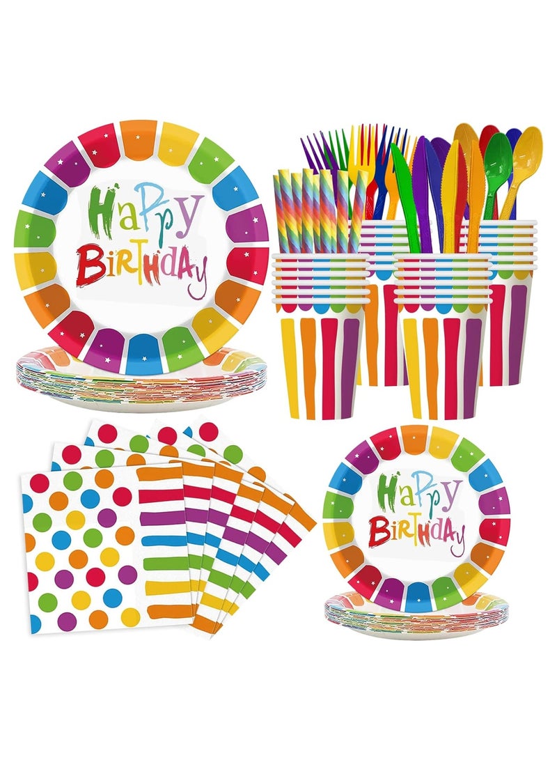 SOLARAE Rainbow Party Supplies Set - 90Pcs Birthday Plates and Napkins for Baby Showers and Birthday Celebrations, Perfect Decorations for Boys and Girls' Rainbow Themed Parties. - Image 4
