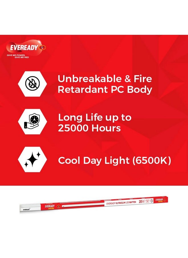 Eveready Eveready 20W LED Batten | Ultraslim | Highly Efficient | 100lm/W | Fire Retardant PC Body | Lasts Upto 25000 Hours | Pack of 2 | 4kV Surge Protection | BIS Approved | White, Cool Day Light  - Image 4