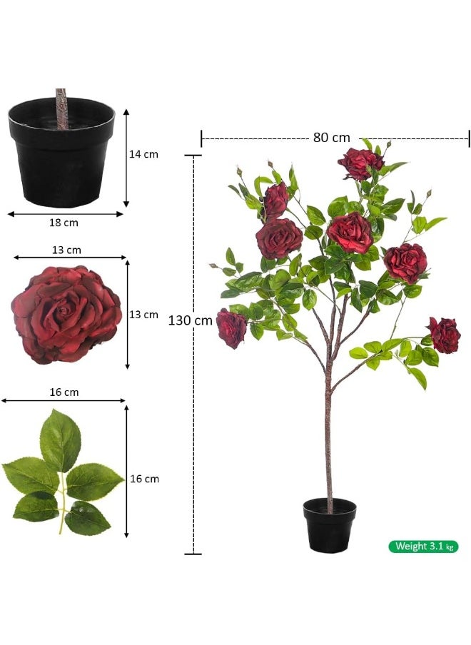 Yatai - YATAI DECOR Nearly Natural Artificial Rose Plant 1.3 Meters High Rose Tree Fake Plant with Plastic Pot & Moss Grass for Home Garden Decoration - Image 1
