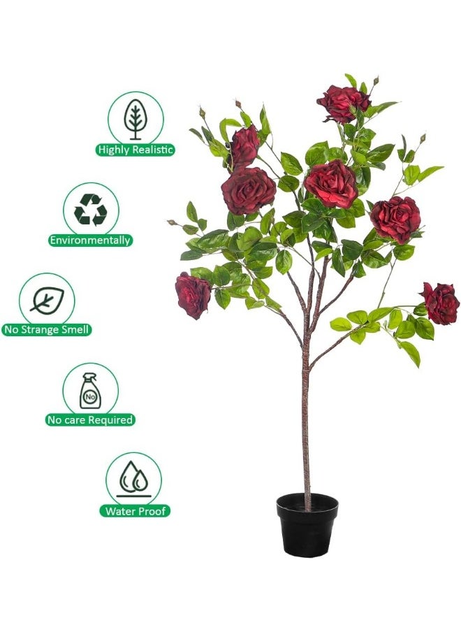 Yatai - YATAI DECOR Nearly Natural Artificial Rose Plant 1.3 Meters High Rose Tree Fake Plant with Plastic Pot & Moss Grass for Home Garden Decoration - Image 1