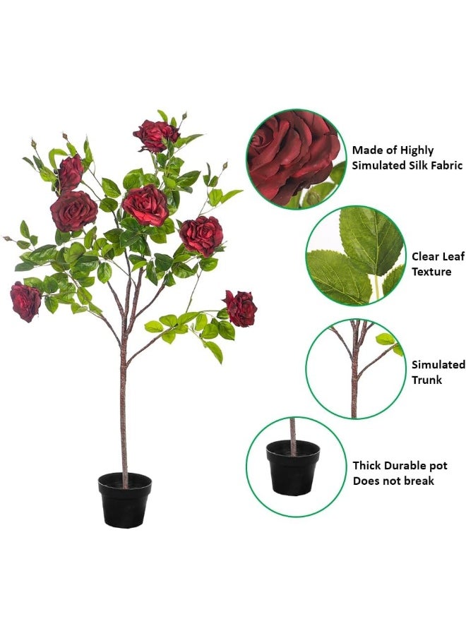 Yatai - YATAI DECOR Nearly Natural Artificial Rose Plant 1.3 Meters High Rose Tree Fake Plant with Plastic Pot & Moss Grass for Home Garden Decoration - Image 1