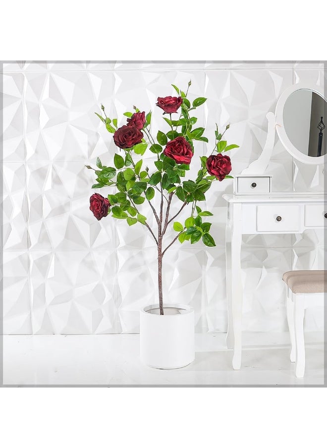 Yatai - YATAI DECOR Nearly Natural Artificial Rose Plant 1.3 Meters High Rose Tree Fake Plant with Plastic Pot & Moss Grass for Home Garden Decoration - Image 1